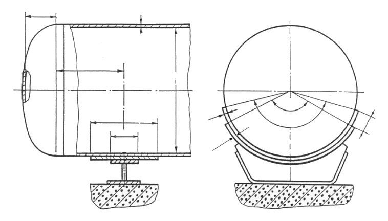 Technical diagram: Horizontal vessels on saddles