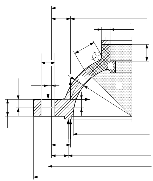 Technical diagram: Spherical shell with adjacent flange