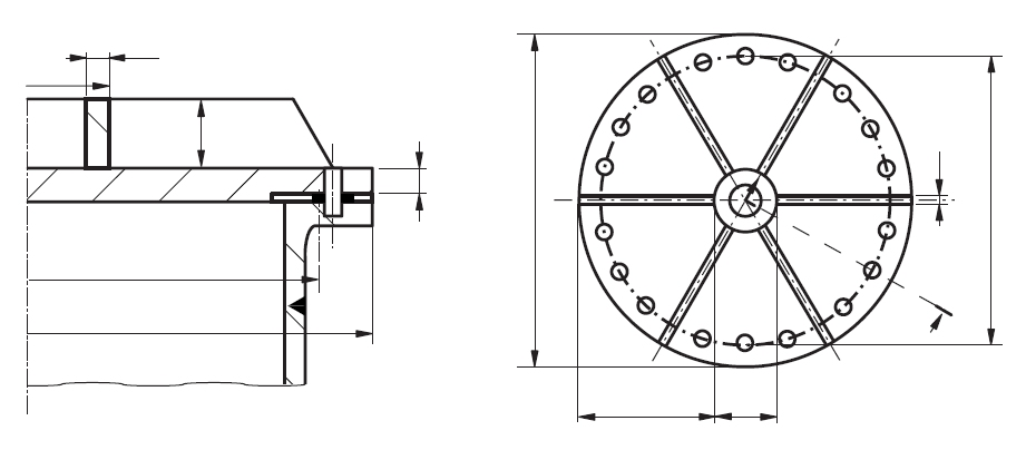 Technical diagram: Reinforcements for flat walls or round ends
