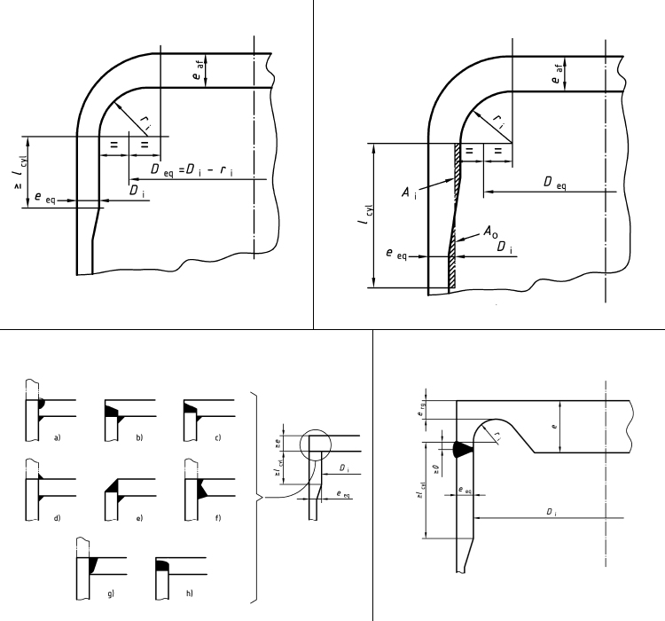 Technical diagram: Elliptical heads under internal pressure