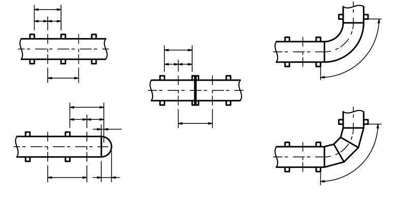 Technical diagram: Cylindrical pipes, elbows and mitre bends under external pressure