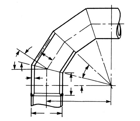 Technical diagram: Curved and mitered segments under internal pressure