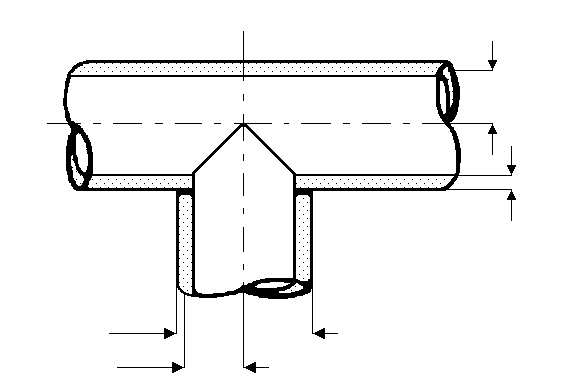 Technical diagram: Stresses and moments in pipe bends and T-pieces